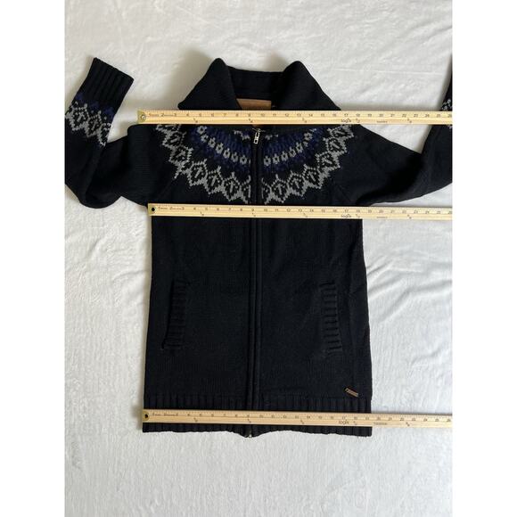 Roots Womens Wool Blend Zip Fair Isle Bird Cardigan Size M Timeless Outdoor Cozy - Picture 9 of 10